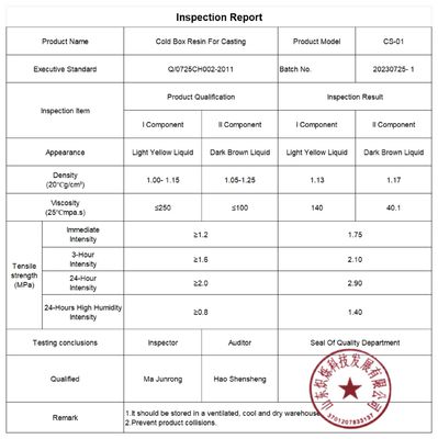 Purificación 99,9% Cola de fijación de arena Resina de caja fría para fundición de hierro y acero